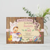 Paashaas meisje 1e verjaardag eierjacht  kaart (Staand voorkant)