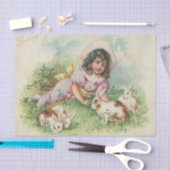 Paashaas Meisje  Briefkaart Kaart Tissuepapier (Craft)