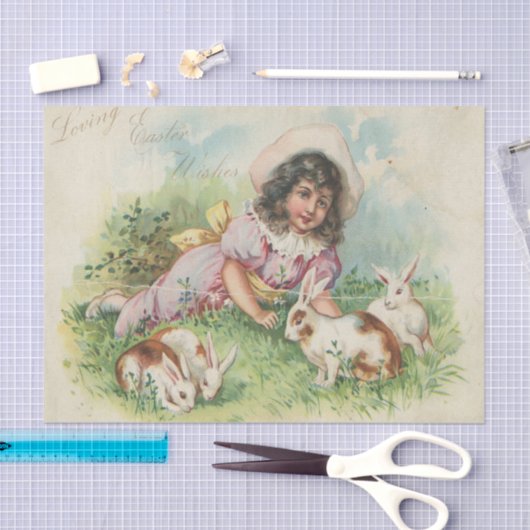 Paashaas Meisje  Briefkaart Kaart Tissuepapier (Craft)