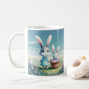 Paashaas meisje en baby bunny met eieren koffiemok