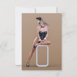 Paashaas meisje zittend op ronde rand kubus bedankkaart