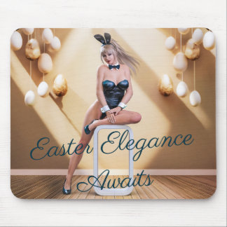 Paashaas meisje zittend op ronde rand kubus muismat