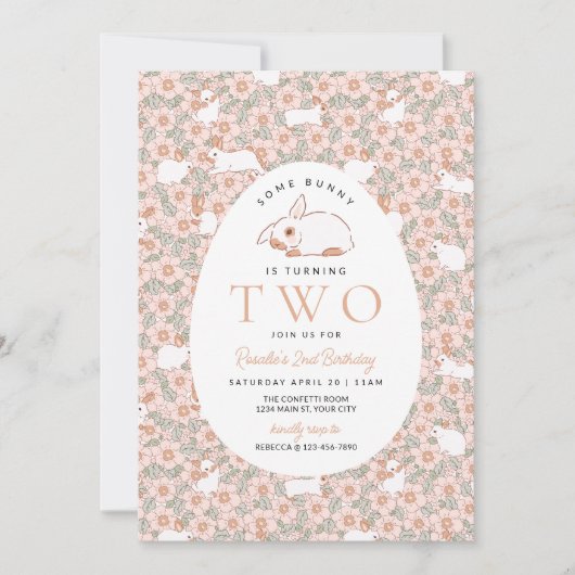 Paashaas Meisjes 2e verjaardag Uitnodiging (Voorkant)