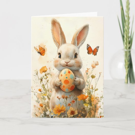 paashaas met beschilderd ei en wilde bloem feestdagen kaart (Voorkant)