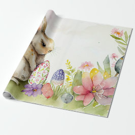 Paashaas met beschilderde eieren in de tuin cadeaupapier