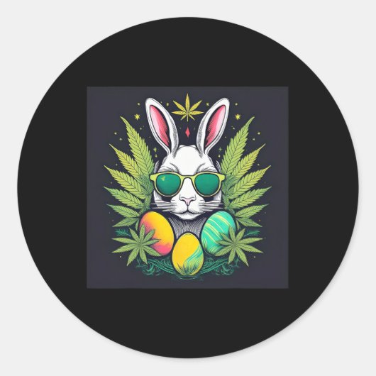 Paashaas met bladeren Dag Ronde Sticker (Voorkant)