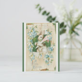  paashaas met blauwe bloemen briefkaart (Staand voorkant)