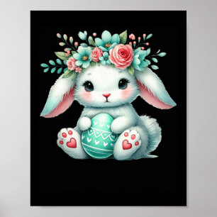 Paashaas met bloem kroon meisjes vrouwen Bloemen Poster