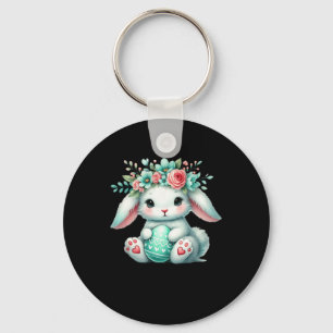 Paashaas met bloem kroon meisjes vrouwen Bloemen Sleutelhanger