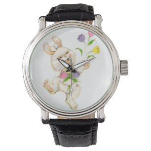 Paashaas met bloemen cartoon horloge