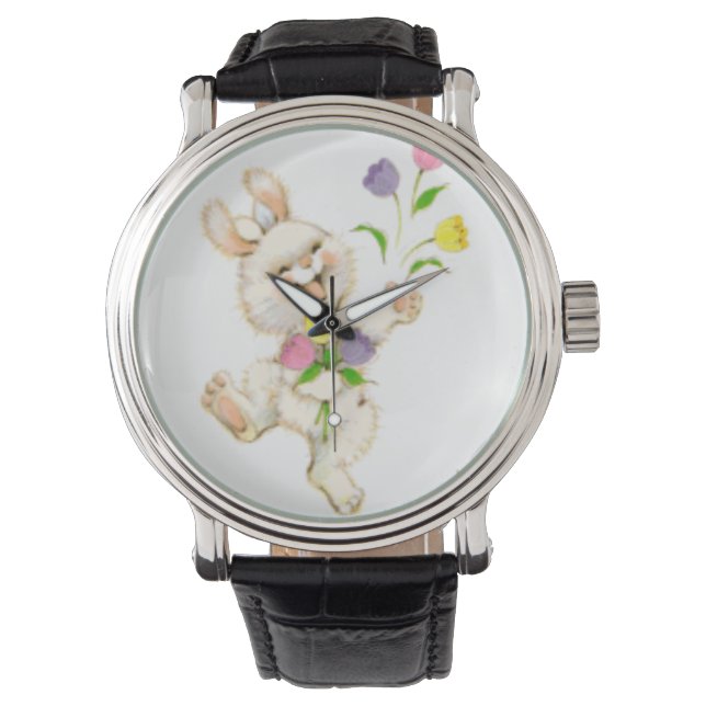 Paashaas met bloemen cartoon horloge (Voorkant)
