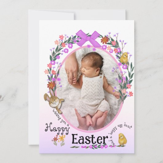 Paashaas met bloemen Fotokaart Feestdagenkaart (Voorkant)