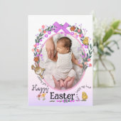 Paashaas met bloemen Fotokaart Feestdagenkaart (Staand voorkant)