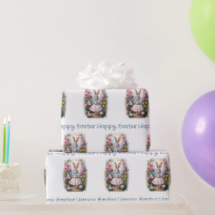 Paashaas met bloemen Prettig Pasen Cadeaupapier