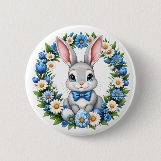 Paashaas Met Bloemen Ronde Button 5,7 Cm (Voorkant)