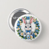 Paashaas Met Bloemen Ronde Button 5,7 Cm (Voorkant /achterkant)