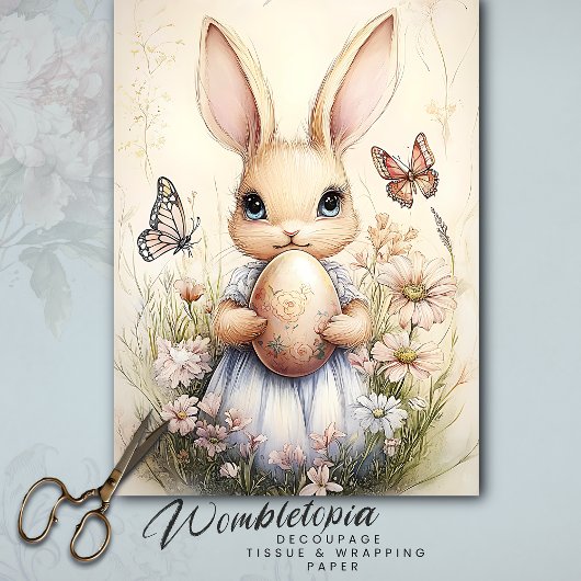 paashaas met bloemenei en vlinders tissuepapier