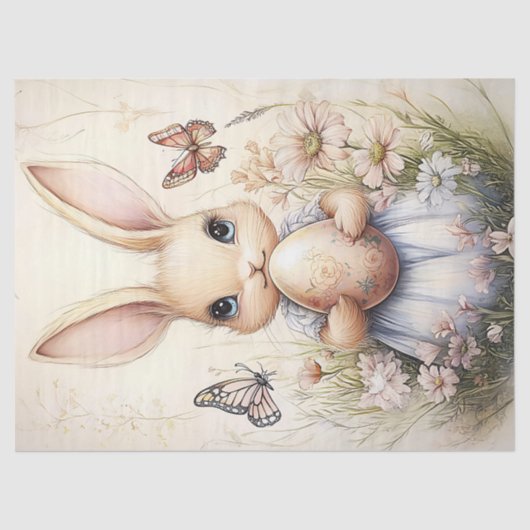 paashaas met bloemenei en vlinders tissuepapier (Voorkant)