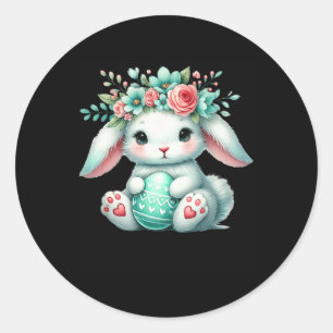 Paashaas Met Bloemenkrans Meisjes Vrouwen Bloemig Ronde Sticker