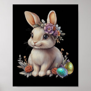 Paashaas Met Bloemenkroon En Lente-ei Design Poster
