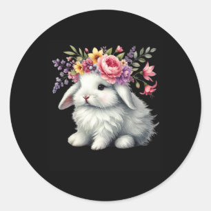 Paashaas met bloemkroon Schattigee meisjes w Ronde Sticker