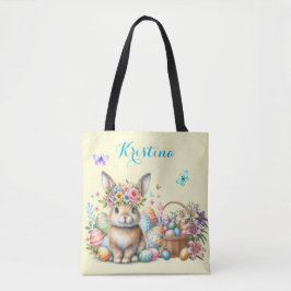Paashaas Met Bloemstuk en Gekleurde Eieren Tote Bag