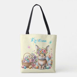 Paashaas Met Bloemstuk en Gekleurde Eieren Tote Bag