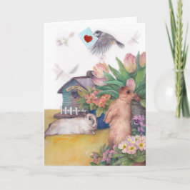 Paashaas met Chickadee Speciale Levering Feestdagen Kaart