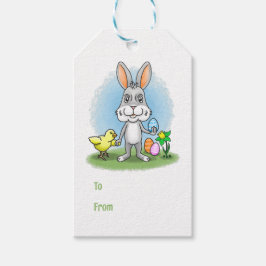 Paashaas met de kleurrijke paaseieren cadeaulabel