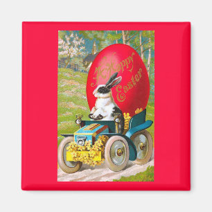 Paashaas met de Koele Vintage van de Auto Bloemen Magneet