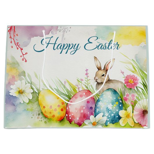 Paashaas met drie paaseieren groot cadeauzakje (Voorkant)