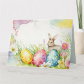 Paashaas met drie paaseieren kaart (Achterkant)