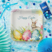 Paashaas met drie paaseieren papieren bordje (Feest)