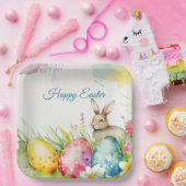 Paashaas met drie paaseieren papieren bordje (Feest)
