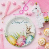 Paashaas met drie paaseieren papieren bordje (Feest)
