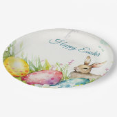 Paashaas met drie paaseieren papieren bordje (Gekanteld)