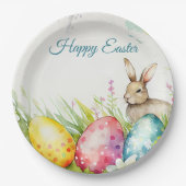 Paashaas met drie paaseieren papieren bordje (Voorkant)