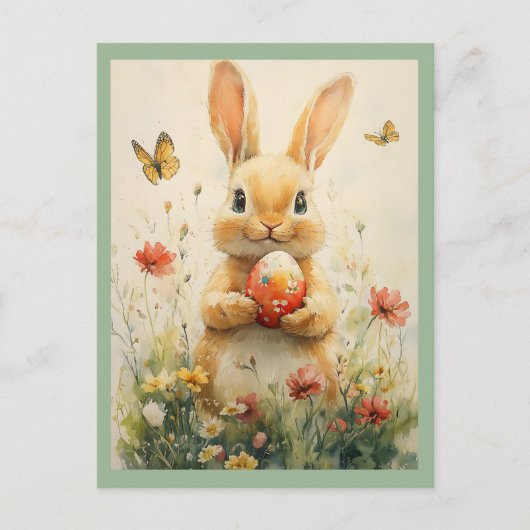 paashaas met ei in wilde bloemen feestdagenkaart (Voorkant)