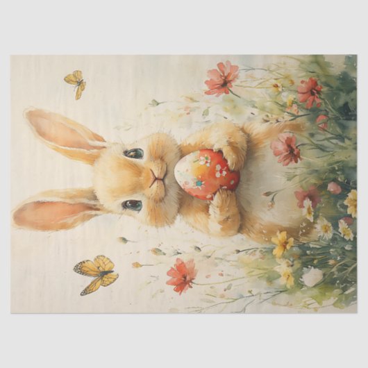 paashaas met ei in wilde bloemen tissuepapier (Voorkant)