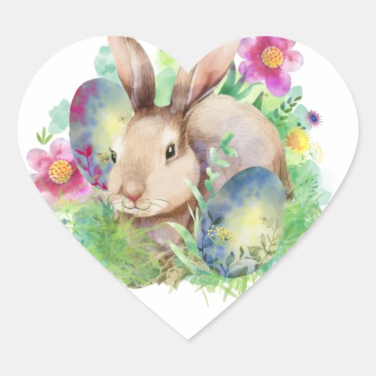 Paashaas met eieren en bloemen hart sticker (Voorkant)