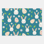 Paashaas met eieren en bloemen op blauw inpakpapier vel (Voorkant 3)