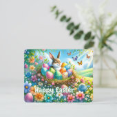Paashaas met Eieren in Bloementuin - Feestdagenkaart (Staand voorkant)
