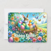 Paashaas met Eieren in Bloementuin - Feestdagenkaart (Voorkant)