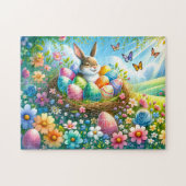 Paashaas met eieren in bloementuin - legpuzzel (Horizontaal)