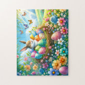 Paashaas met eieren in bloementuin - legpuzzel (Verticaal)