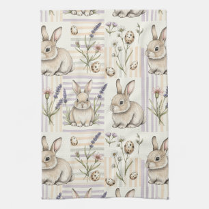 Paashaas met eieren Lente Pastel Patroon (5) Theedoek