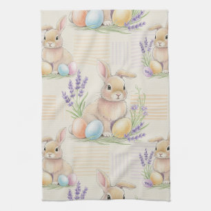 Paashaas met eieren lente pastel patroon (6) theedoek