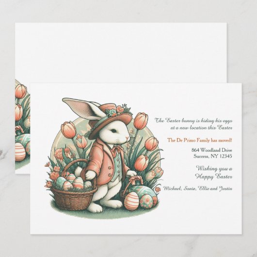 Paashaas met eiermand bewegende aankondiging (Voorkant / Achterkant)