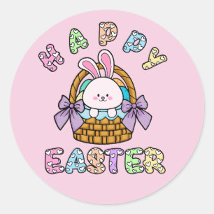 Paashaas met eiermand ronde sticker