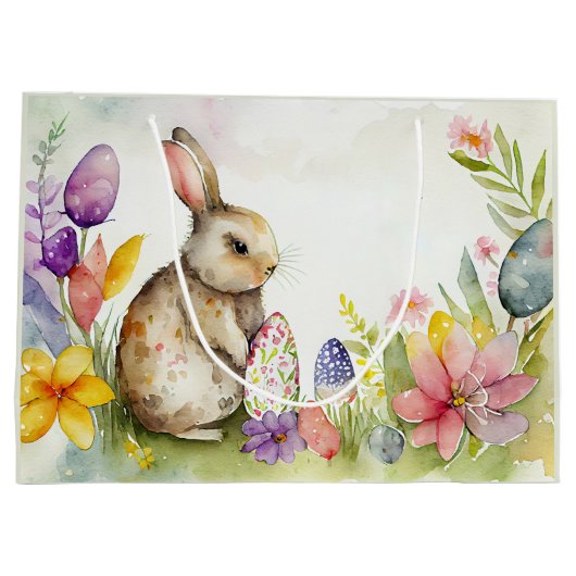 Paashaas met geschilderde eieren in de tuin groot cadeauzakje (Achterkant)